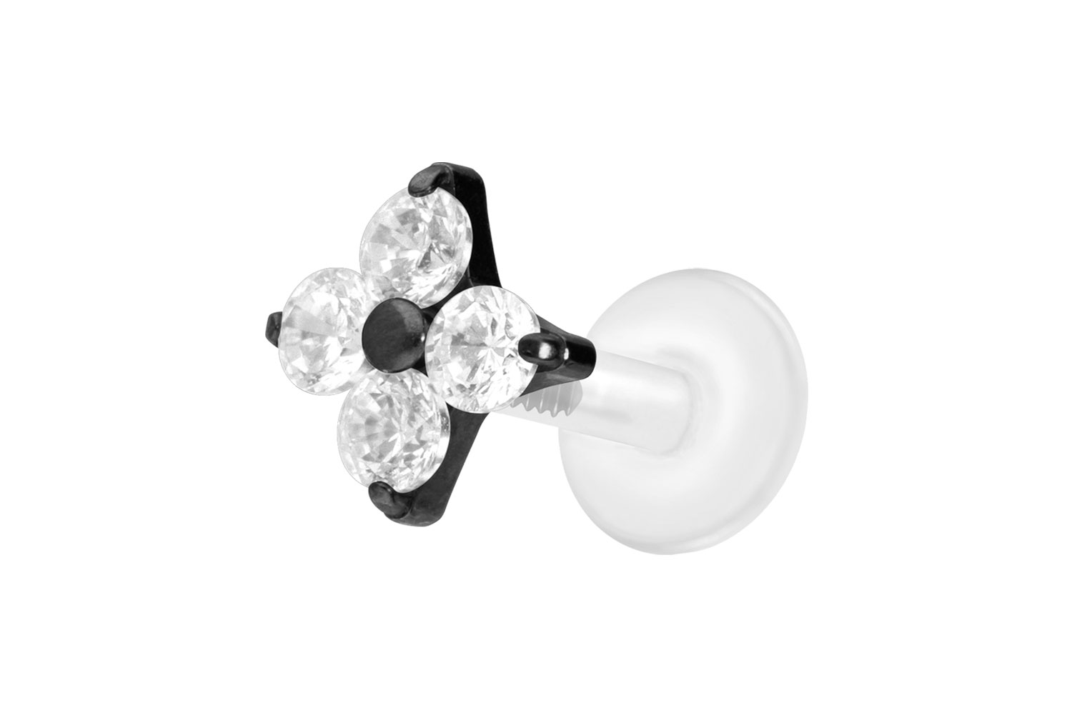 PTFE Labret Piercing mit Innengewinde + Titan-Aufsatz KRISTALLBLUME